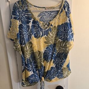 Tropical Multi Color Leaf Print Blouse Size 3XL